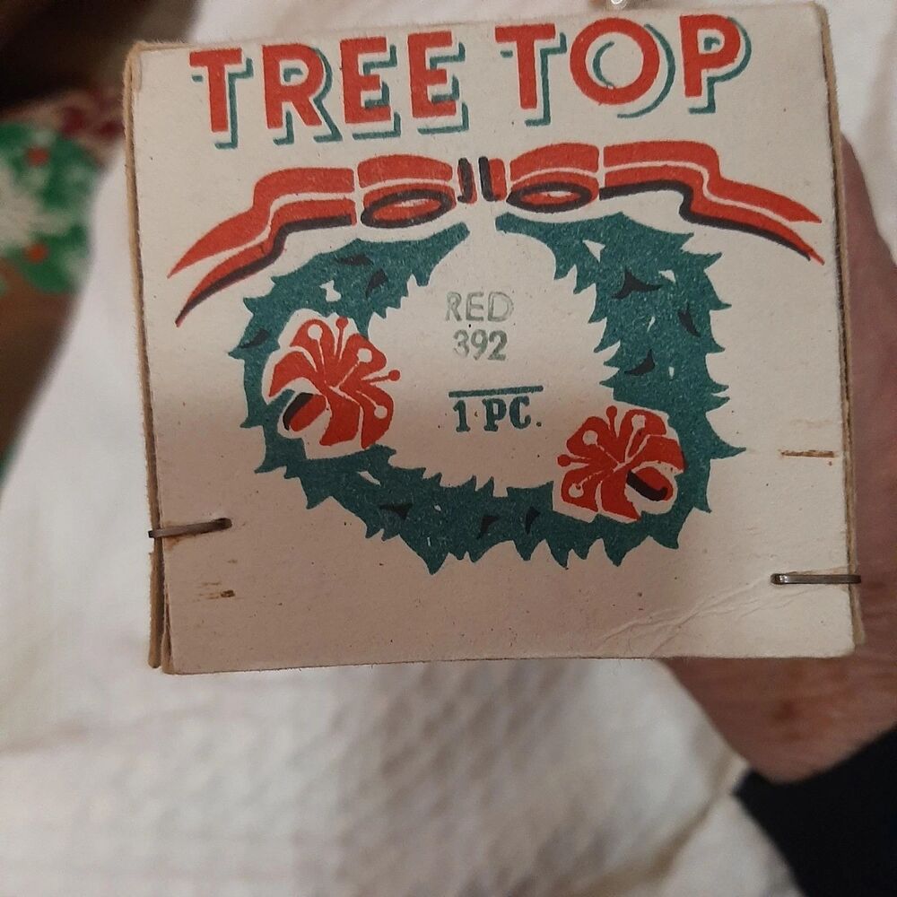 Vtg MCM Mercury Glass Triple Indent Christmas Tree Topper Red Finial Original Bo